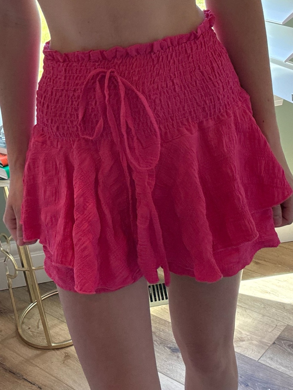 SHEIN Hot Pink Smocked Ruffle Mini Skirt